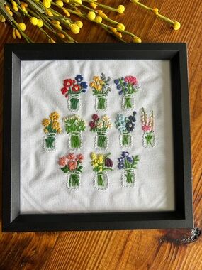 Hand-Embroidered Mini Floral Mason Jars - Multicolor